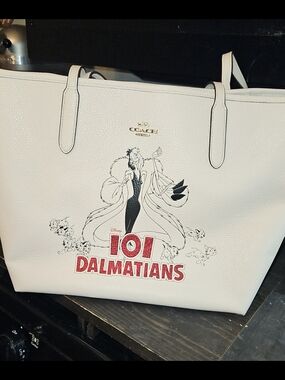 Coach White Leather '101 Dalmatians' Graphic Tote
